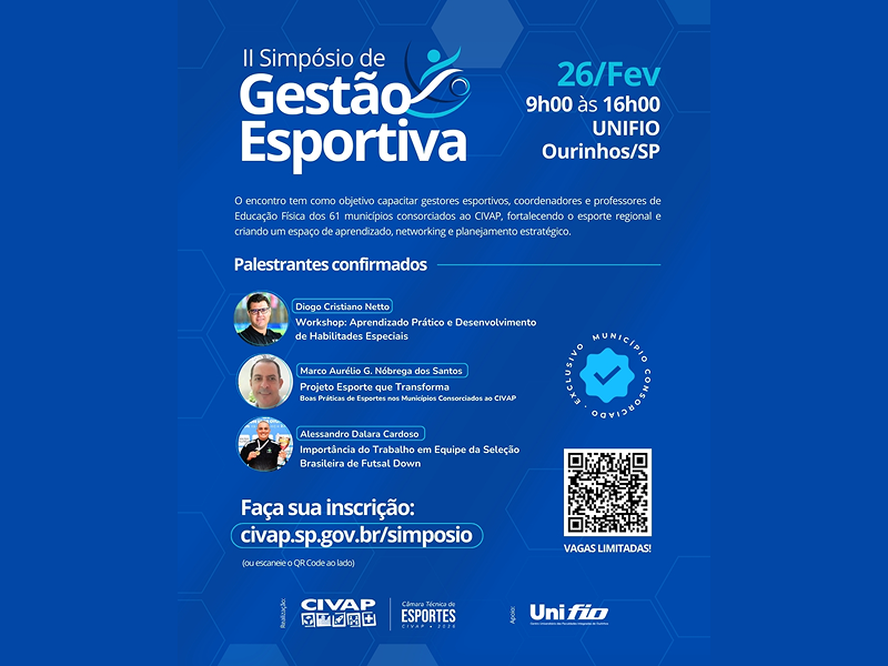 II Simpósio de Gestão Esportiva do CIVAP acontece dia 26 em Ourinhos