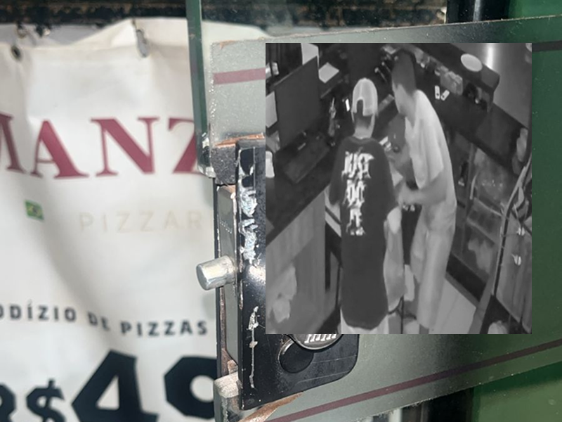 Pizzaria é alvo de furto após arrombamento em Assis e câmeras registram a ação