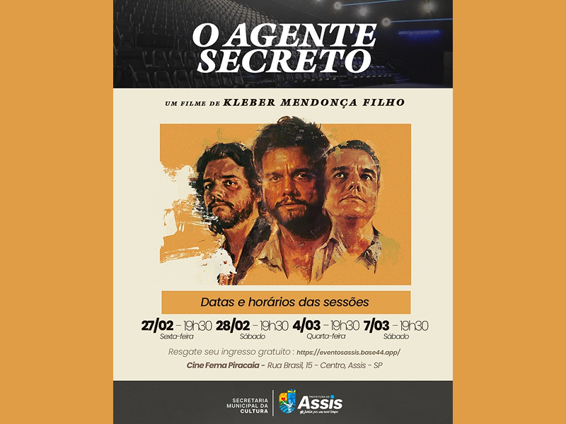 Dia 27 tem “O Agente Secreto” gratuito no Cine Fema Piracaia, em Assis