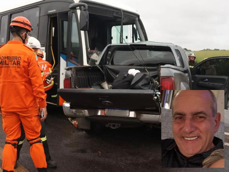 Paraguaçuense morre em acidente entre caminhonete e ônibus em rodovia de Mato Grosso do Sul