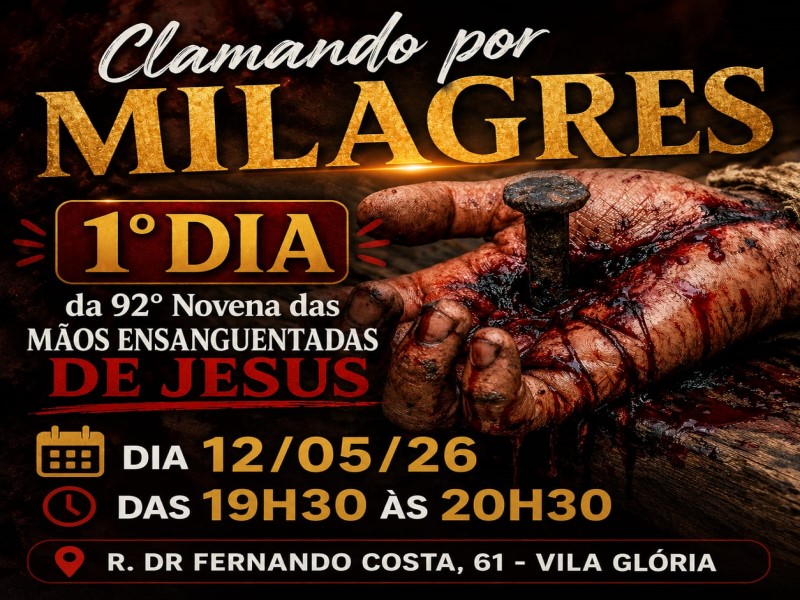 Capela da Vila Glória convida fiéis para a 92ª Novena das Mãos Ensanguentadas de Jesus