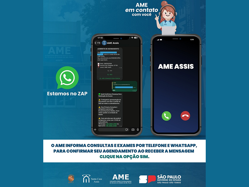 AME Assis passa a realizar primeiro contato para agendamento por WhatsApp