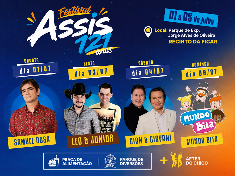 Aniversário dos 121 anos de Assis terá shows nacionais, Festa do Milho e muitas atrações